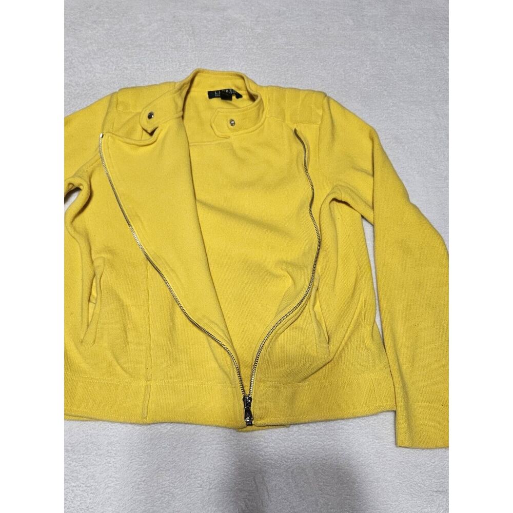Lauren Ralph Lauren Yellow Knit Motorcycle Jacket, Small Zipper/ Button - Picture 4 of 8